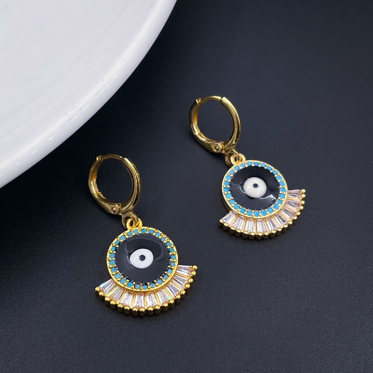 Evil Eye 18K Gold Black Brass Hoop Earring Pair For Women
