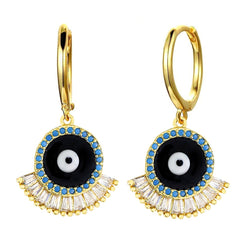 Evil Eye 18K Gold Black Brass Hoop Earring Pair For Women