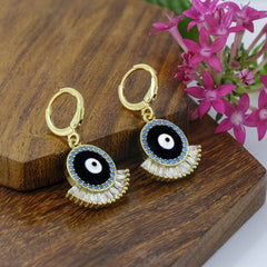 Evil Eye 18K Gold Black Brass Hoop Earring Pair For Women