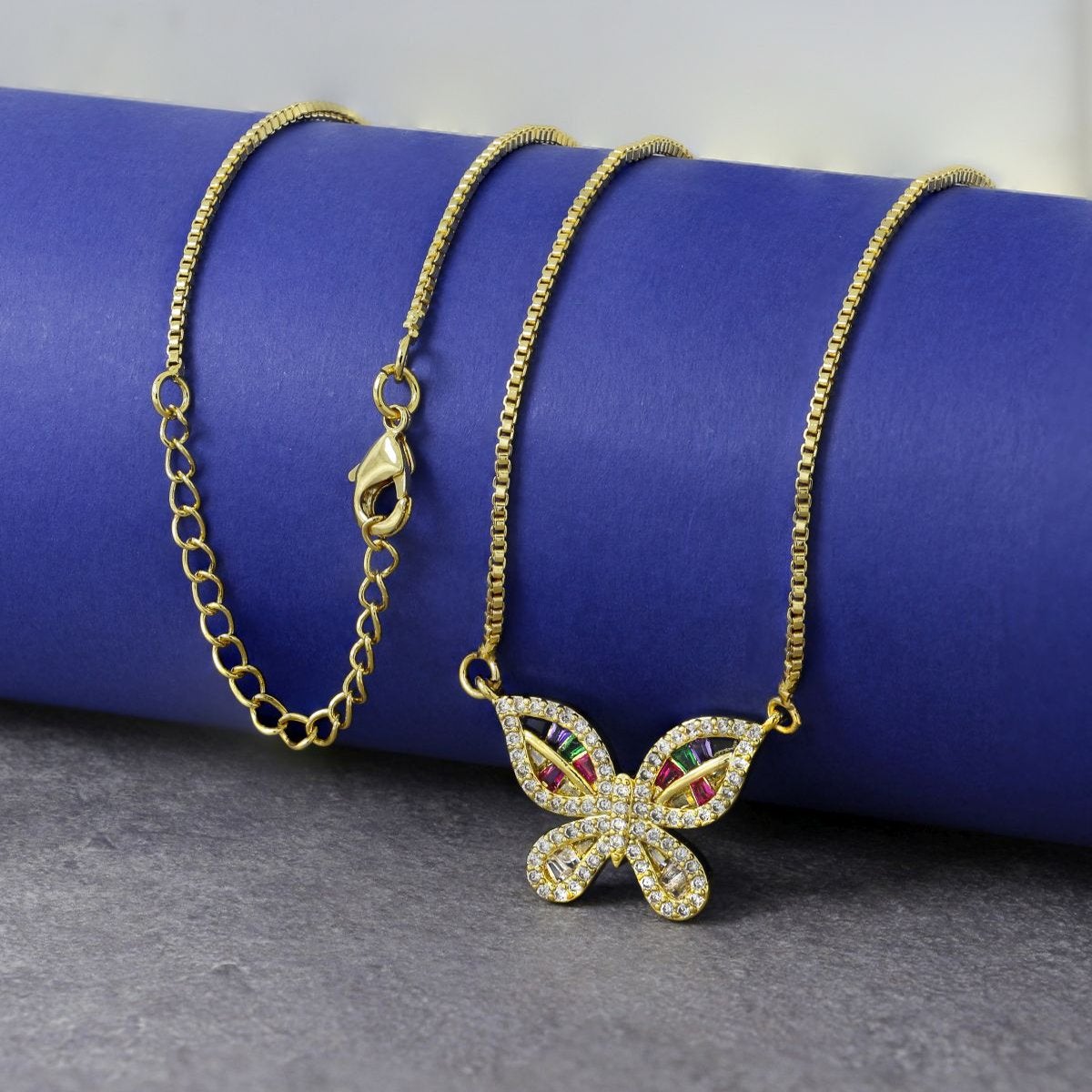 Cute Butterfly Charms Aaa Cubic Zirconia 18K Gold Necklace Pendant Chain Women Girl