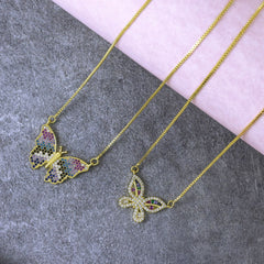 Cute Butterfly Charms Aaa Cubic Zirconia 18K Gold Necklace Pendant Chain Women Girl