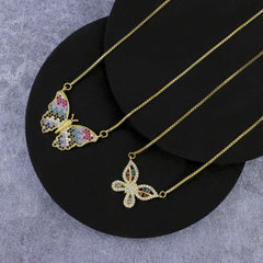 Cute Butterfly Charms Aaa Cubic Zirconia 18K Gold Necklace Pendant Chain Women Girl