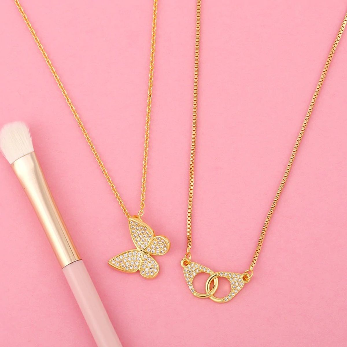 Cute Butterfly Charms Aaa Cubic Zirconia 18K Gold Necklace Pendant Chain For Women Girls