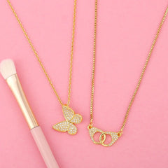 Cute Butterfly Charms Aaa Cubic Zirconia 18K Gold Necklace Pendant Chain For Women Girls
