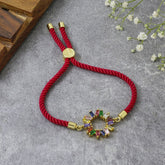 Rainbow 18K Gold Pink Cubic Zirconia Adjustable Thread Bracelet