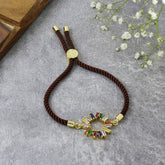 Rainbow 18K Gold Brown Cubic Zirconia Adjustable Thread Bracelet