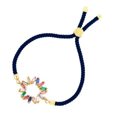Rainbow 18K Gold Blue Cubic Zirconia Adjustable Thread Bracelet