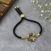 Rainbow 18K Gold Black Cubic Zirconia Adjustable Thread Bracelet