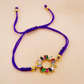 Rainbow Copper Multicolour Blue Cubic Zirconia Crystal Thread adjustable Bracelet Women