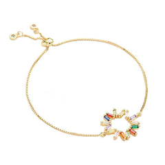 Colourful Rainbow 18K Gold Cubic Zirconia Adjustable Slider Bracelet