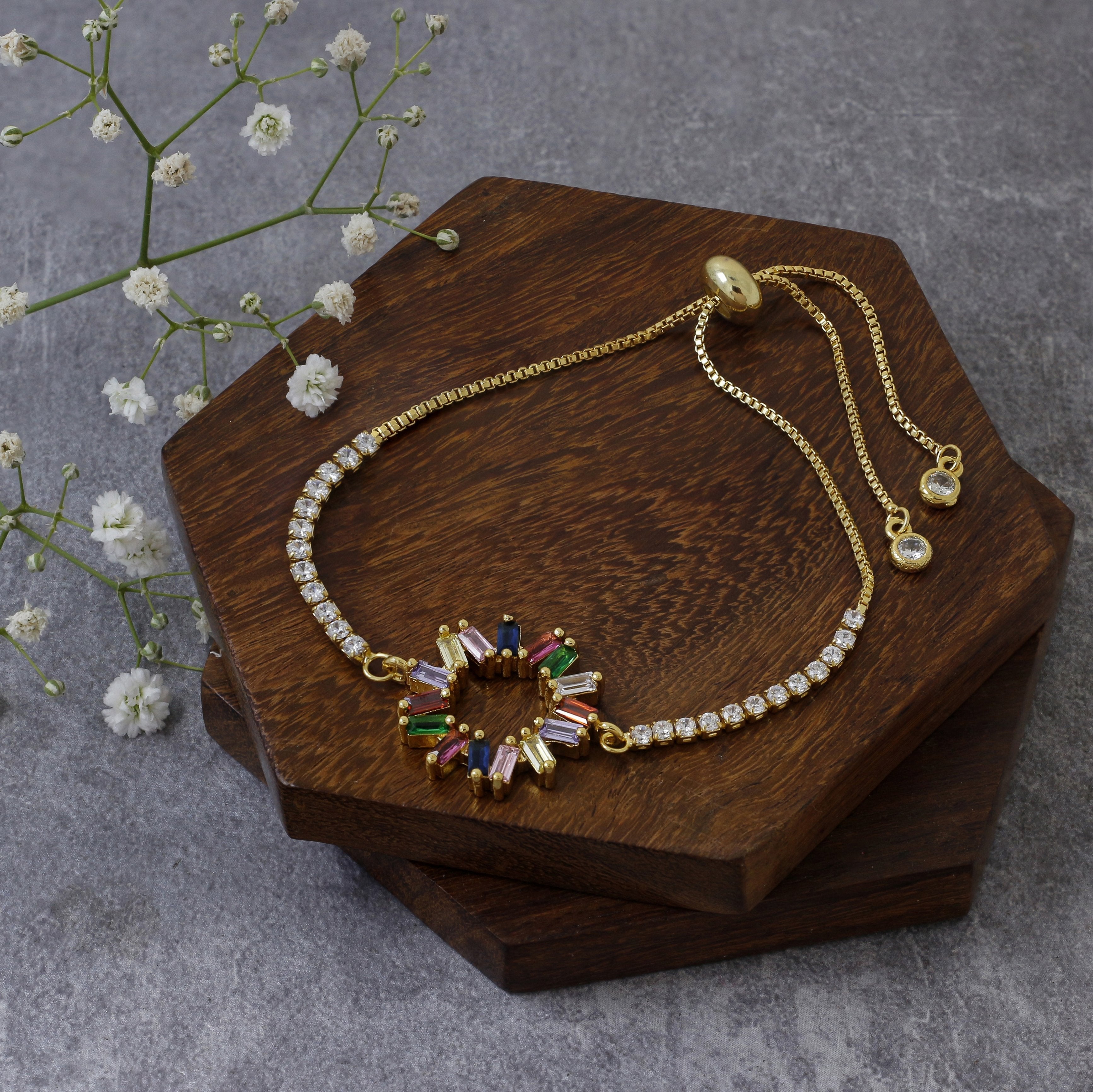Gold Slider Rainbow Bracelet For Women