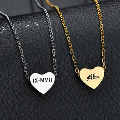 Glossy Heart Love Dainty 18K Gold Engrave Pendant Chain for Women