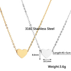 Glossy Heart Love Dainty 18K Gold Engrave Pendant Chain for Women