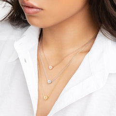 Glossy Heart Love Dainty 18K Gold Engrave Pendant Chain for Women