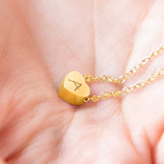 Glossy Heart Love Dainty 18K Gold Engrave Pendant Chain for Women