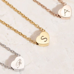 Glossy Heart Love Dainty 18K Gold Engrave Pendant Chain for Women