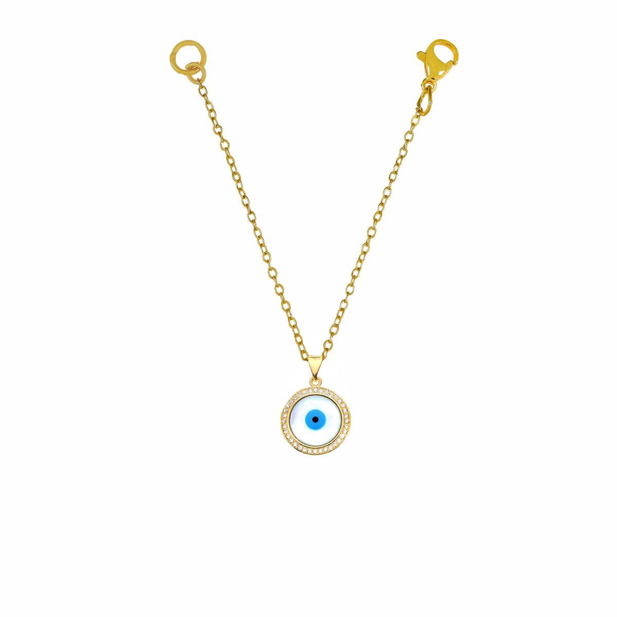 Evil Eye Mother Of Pearl CZ Gold Slim Link Chain Watch Charm