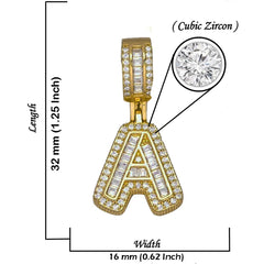 Large Chunky Baguette Cubic Zirconia Letters Initial Alphabets Pendant