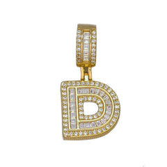 Large Chunky Baguette Cubic Zirconia Letters Initial Alphabets Pendant