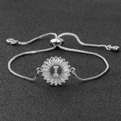 Initial Alphabet Large Letter Cubic Zirconia Silver Slider Bracelet