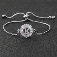 Initial Alphabet Large Letter Cubic Zirconia Silver Slider Bracelet