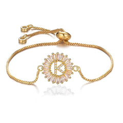 Initial Alphabet K Large Letter Cubic Zirconia Gold Slider Bracelet