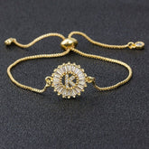 Initial Alphabet K Large Letter Cubic Zirconia Gold Slider Bracelet