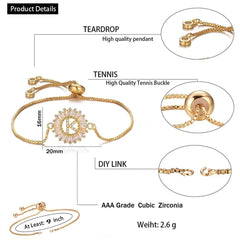 Initial Alphabet K Large Letter Cubic Zirconia Gold Slider Bracelet