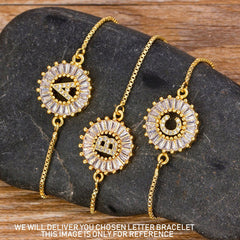 Initial Alphabet K Large Letter Cubic Zirconia Gold Slider Bracelet