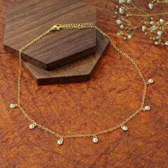 Round American Diamond Charm Gold Choker Necklace Chain For Women