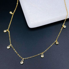 Round American Diamond Charm Gold Necklace Chain For Women