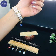 Copper Round Evil Eye Enamel Gold Blue Watch Charm For Women