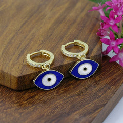 Evil Eye 18K Gold Blue Brass Hoop Earring Pair For Women