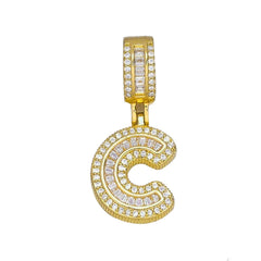 Large Chunky Baguette Cubic Zirconia Letters Initial Alphabets Pendant