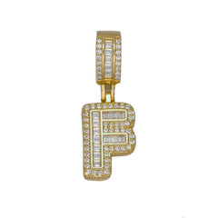 Large Chunky Baguette Cubic Zirconia Letters Initial Alphabets Pendant