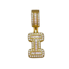 Large Chunky Baguette Cubic Zirconia Letters Initial Alphabets Pendant