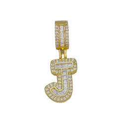 Large Chunky Baguette Cubic Zirconia Letters Initial Alphabets Pendant