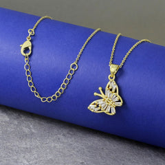 Butterfly Gold Baguette Necklace Pendant Chain