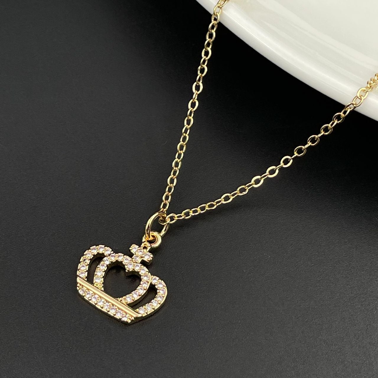 Copper With American Diamonds Crystals Gold Gold Crown Pendant For Women Girls