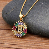 Initial Alphabet Large Letter Cubic Zirconia Cz 18K Gold Pendant Chain Necklacelocket