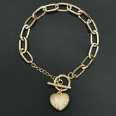 Heart Toggle Gold American Diamond Copper Link Bracelet For Women