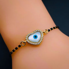 Heart Gold Evil Eye CZ Mother Of Pearl Hand Mangalsutra Bracelet