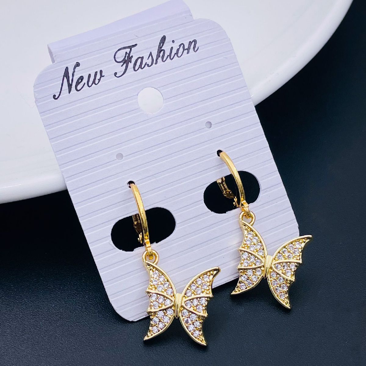 Honey Bee Gold Plated Crystal Cubic Zirconia Drop Earring Pair Women