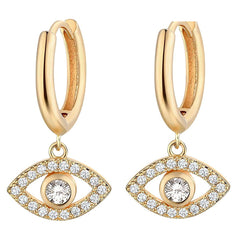 Eye 18K Gold Cubic Zirconia Brass Hoop Earring Pair For Women