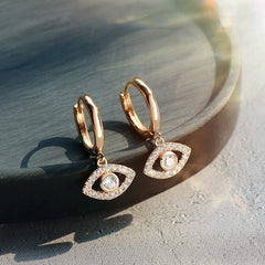 Eye 18K Gold Cubic Zirconia Brass Hoop Earring Pair For Women