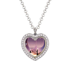 Round Silver Photo Necklace Pendant Chain