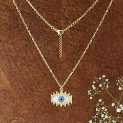 Blue Enamel Evil Eye Gold Necklace Pendant Chain