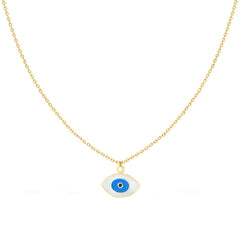 Oval White Evil Eye Enamel Necklace Pendant Chain