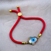Rainbow Hamsa Evil eye Copper Gold Red Cubic Zirconia Mother of Pearl Thread Bracelet