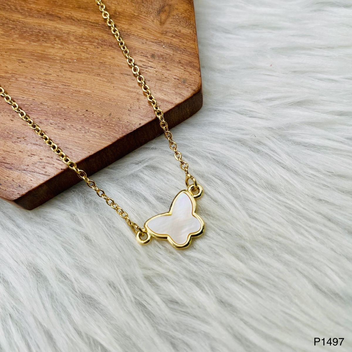 Butterfly Gold White Copper Necklace Pendant Chain For Women